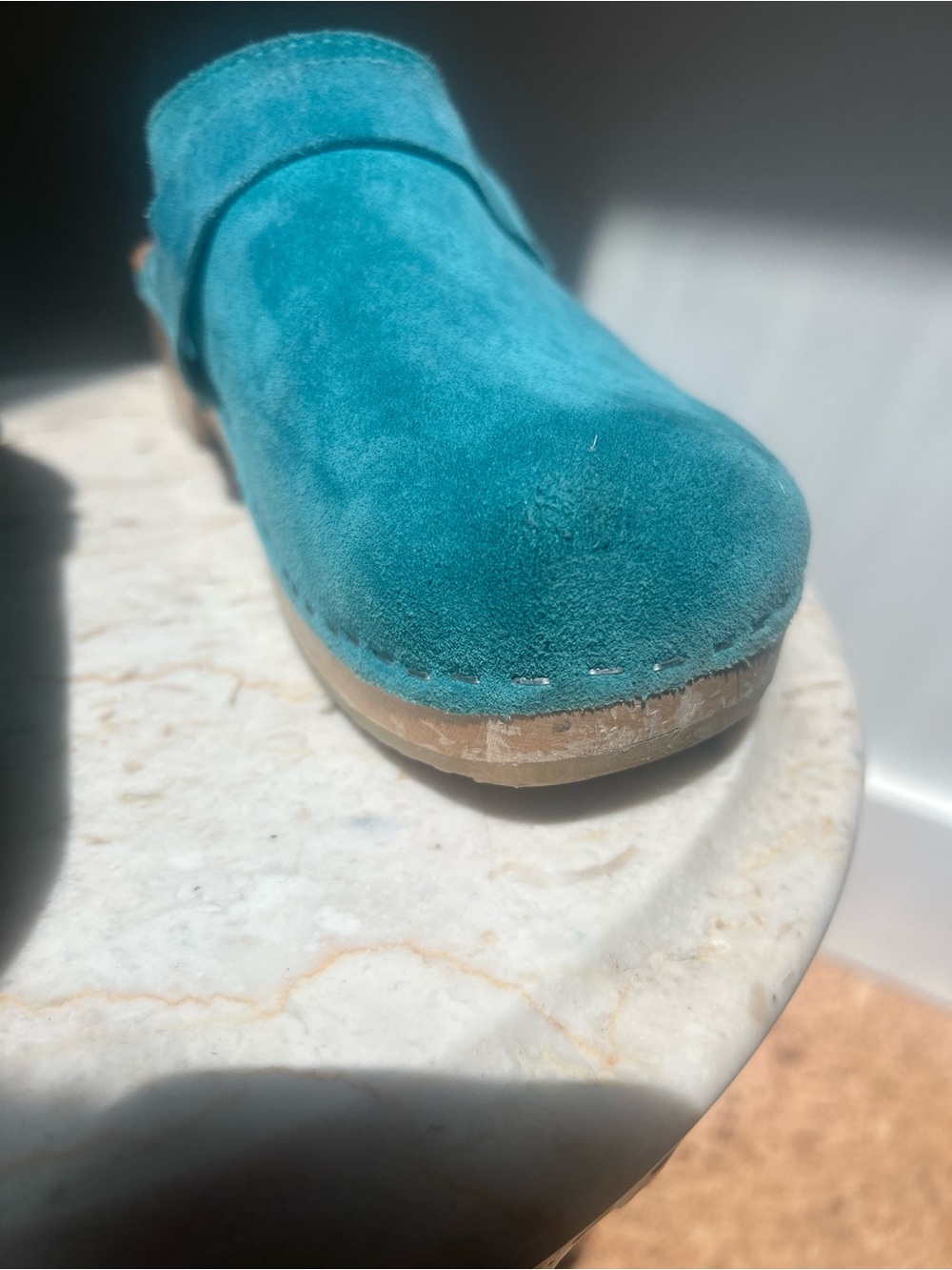 Swedish Hasbeens Teal Suede Clogs - Picture 3 of 14